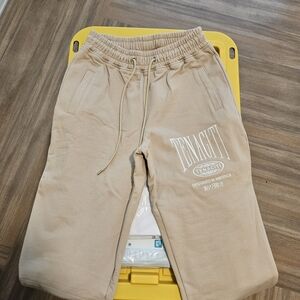 TENACITI Mens Medium Beige Joggers With Zip Front Pockets Heavyweight